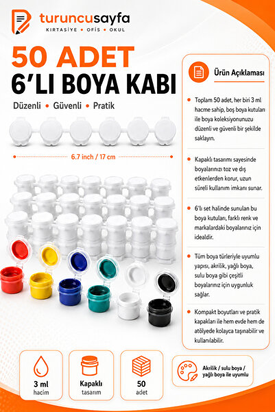 everart Toplam 50 Adet Boş Boya Kutusu 3ml Kapaklı, 6'lı Set, Tüm Boyalar Için
