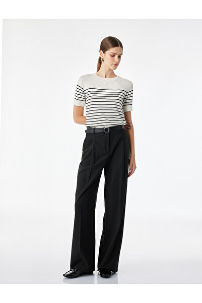 Koton Crew Neck Viscose Fabric Short Sleeve Striped Knit Sweater
