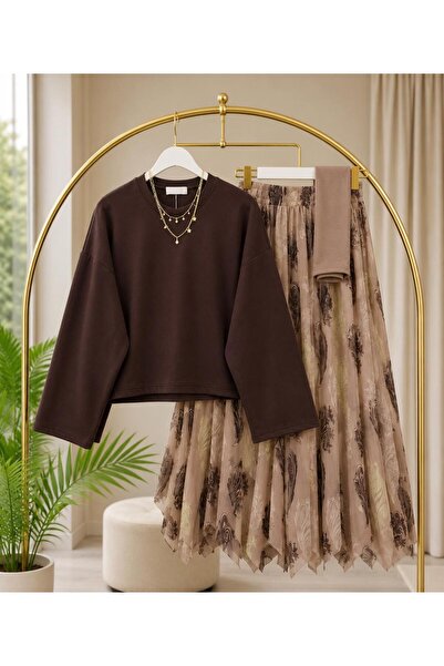 MODA VEDAT Oy-So Blusen-Set für Damen mit Tüllmuster und Rock -0570 (OHNE SCHAL)