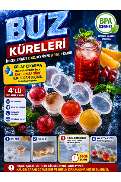 HopeWay Home 4 Bölmeli Buz Küresi Kalıbı Yuvarlak Buz Topu Ice Ball