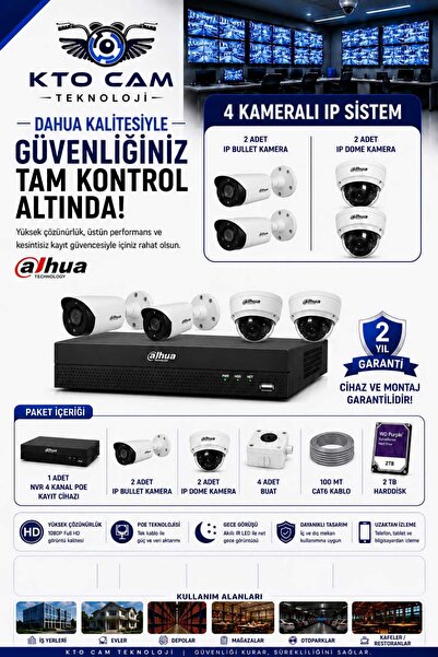 DAHUA 4'Lü Ip Kamera Seti - 2 TB Harddisk