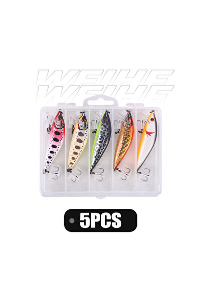 Choice 7.5cm9.7g 5PCS WEIHE Sinking Mino A 7.5cm 9.7g Treble Hook Hard Bait L...