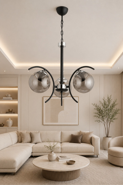 ESSLİGHT Yazgı 3’lü Avize Füme Camlı Modern Salon Mutfak Yemek Odası Aydınlatma