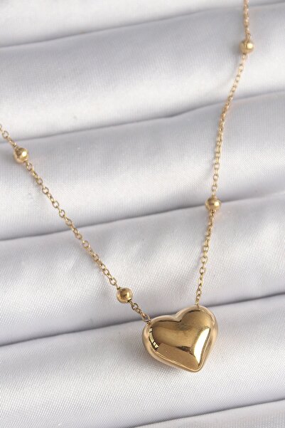 Inure Jewelry 316L Steel Gold Color Heel Detailed Chain Heart Model Women's N...