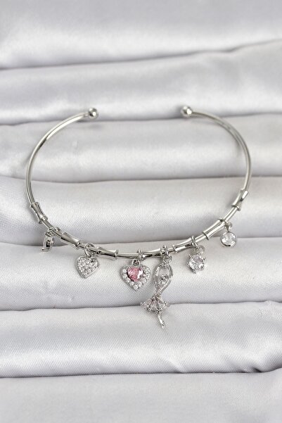 Inure Jewelry سوار نسائي من النحاس باللون الفضي مع تفاصيل راقصة الباليه