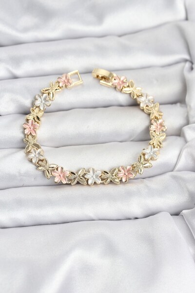 Inure Jewelry Lotus Model Brass Gold and Pink Color Women's Bracelet