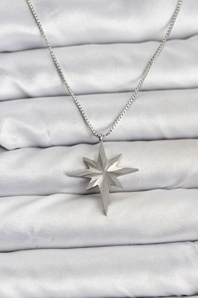 Inure Jewelry سلسلة من الفولاذ 316L بلون فضي، موديل نجمة القطب، طول 60 سم، قل...