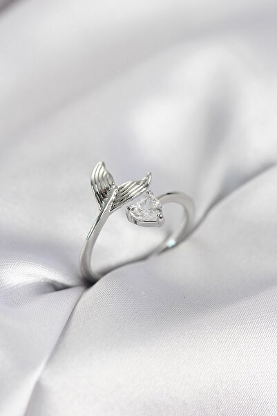 Inure Jewelry خاتم نسائي على شكل ذيل السمكة باللون الفضي مرصع بحجر الزركون