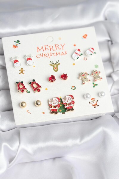 Inure Jewelry Christmas Themed Mixed Model 8 Pair Christmas Themed Women's Ea...