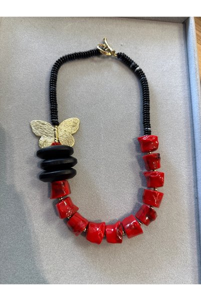 TAUPE Bijoux Olivia Red Butterfly Necklace