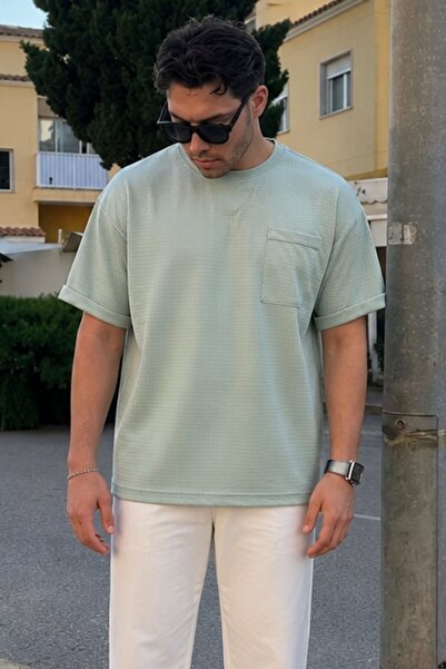 Madmext Mint Green Men's Oversize T-Shirt with Pocket Detail 6194