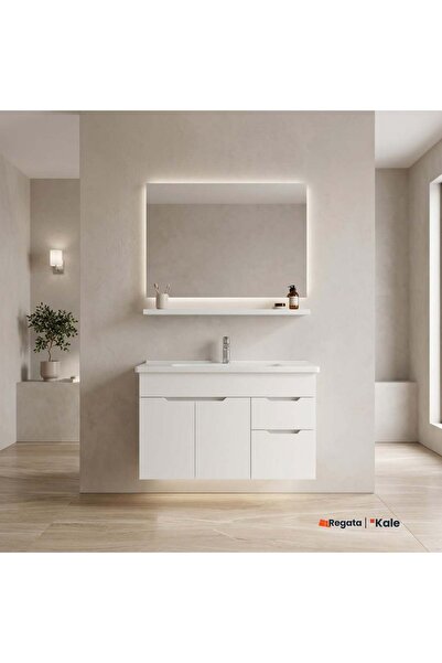 KALE Stora 100 Cm Parlak Beyaz Banyo Dolabı Takımı