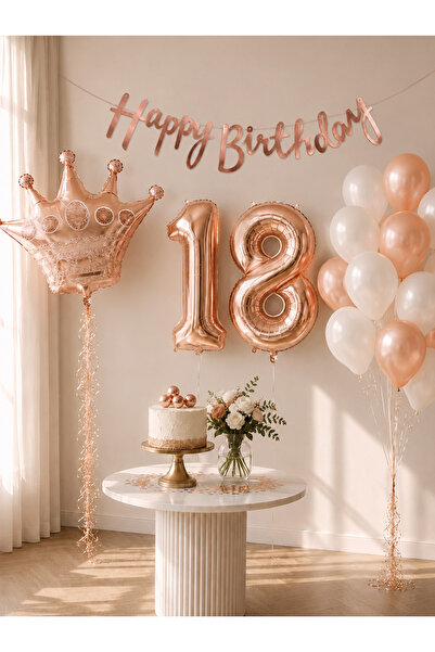 Parti Adresi 18 Yaş Doğum Günü Dekorasyon Seti – Balonlu Parti Seti Rose Gold