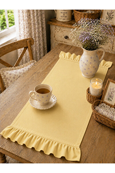 ŞAH TEXTILE DESIGN Pamuklu keten dokulu fırfırlı runner 40x110