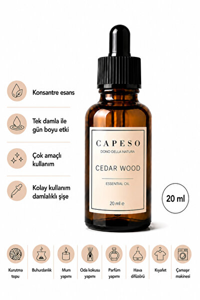Capeso Cedar Wood Esansiyel Yağ 20 ml Doğal, Odunsu ve Yoğun Kalıcı Koku