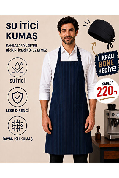 İŞ MARKETİM Su Geçirmez Barista Önlüğü Leke Tutmaz Çizgili Garson Mutfak Aşçı...