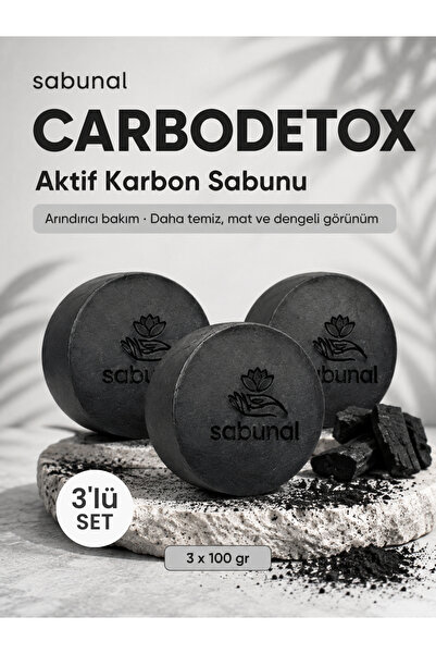 sabunal Carbodetox Activated Carbon (Charcoal) Soap 3 Pcs - Purifying Care fo...