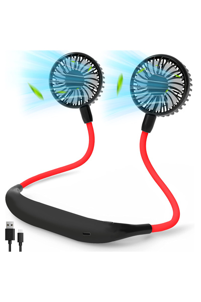 Choice12 black-red USB Rechargeable Mini Sports 3-Speed Adjustable Neck Dual ...