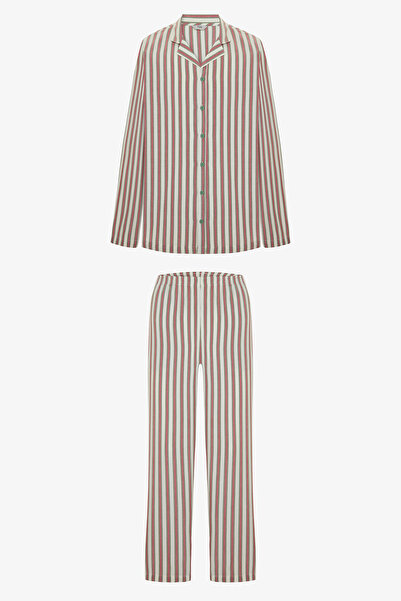 Penti Renkli Çizgili Erkek Çift Kombini Gömlek Pijama Takımı