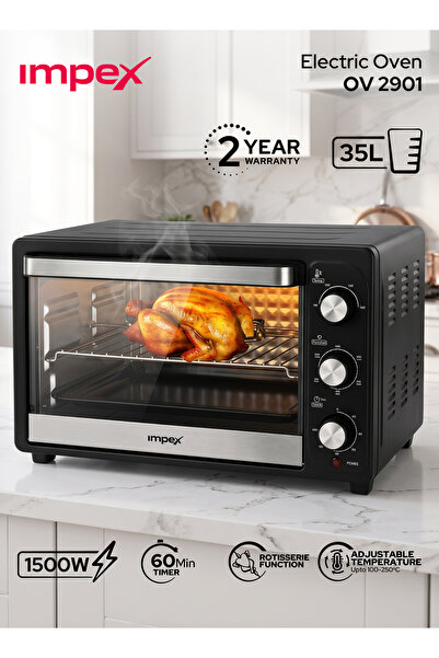 IMPEX OV 2901 35L Electric Oven 1500W 100-250°C Temp 60min Timer 6-Stage Heat...