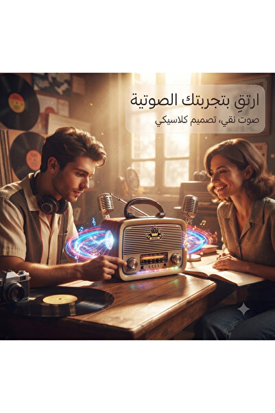 Primo Plus راديو محمول FM - AM - SW ذهبي/بني/أسود مع بلوتوث وفتحة بطاقة TF وم...