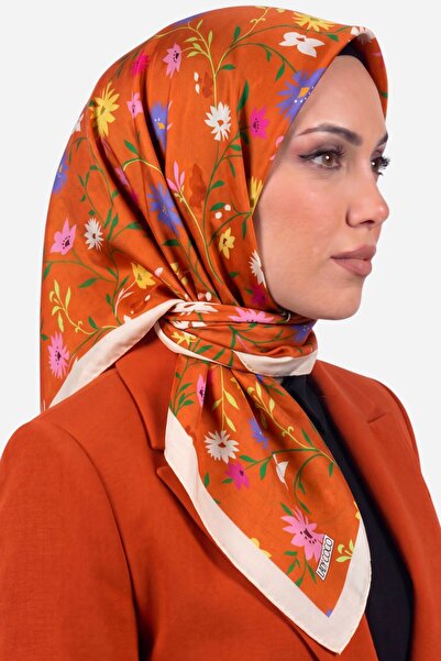 hadiora Women's Orange White Floral Patterned Organic Cotton Soft Scarf