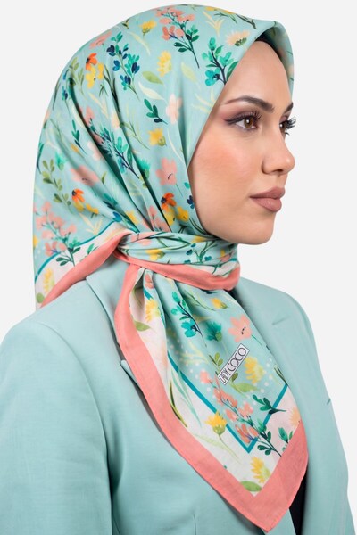 hadiora Women's Aqua Green Colorful Floral Patterned Organic Cotton Soft Scarf