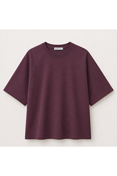 olleo studio Women's Burgundy Soft Textured Modal Short Sleeve Tshirt