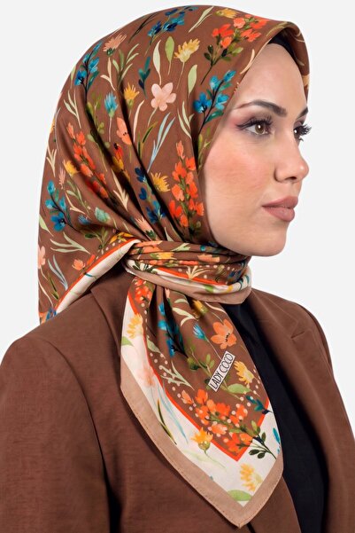 hadiora Women's Brown Colorful Floral Patterned Organic Cotton Soft Scarf