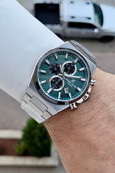 Daniel Klein Kadranı Yeşil Kordonu Silver Renk 24 Ay Garantili 44 Mm Erkek Ko...