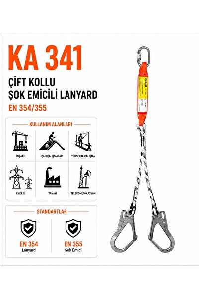 KARAM SAFETY KA 341 Çift Kollu Şok Emicili Lanyard EN 354/355