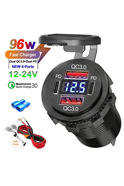 Choice10 2PD 2QC Volt 2/3/4 Port PD QC 3.0 USB Car Charger with Voltmeter Soc...