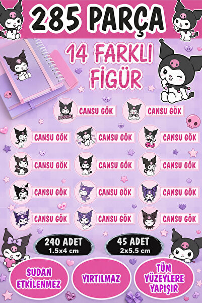 Kt Grup Okul Etiketi Kalem Defter Etiketi Sanrio Kuromi Temalı Özel Isimli Et...
