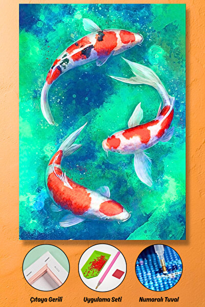 HONDEP 5d Elmas Boyama Mozaik Tablo Tuvale Gerili 40x50 Cm Koi Balıkları Puzz...