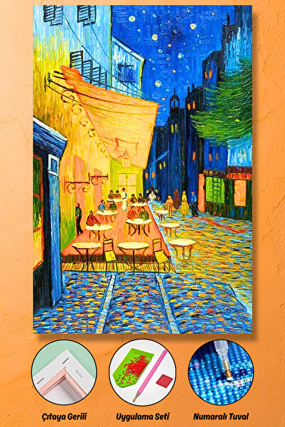 HONDEP 5d Elmas Boyama Mozaik Tablo Tuvale Gerili 40x50 Cm Van Gogh Kafe Tera...