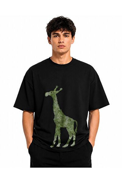 Inscriptie Tricou Unisex Bumbac Premium Casual " Girafa verde "