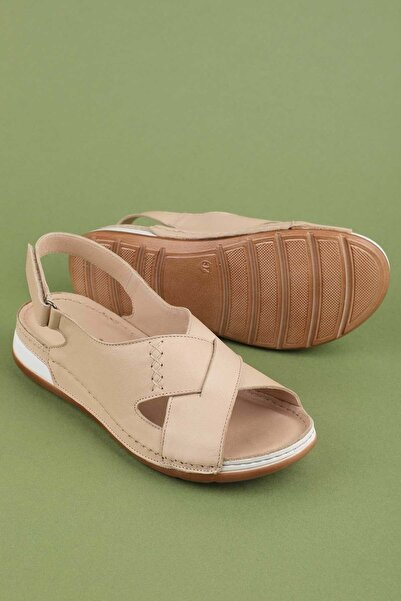 Gondol Women's Genuine Leather Anatomical Sole Sandals Iz.4605 Beige