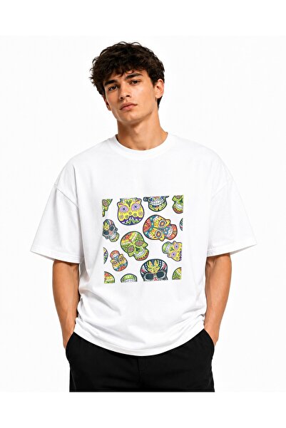 Inscriptie Tricou Unisex Bumbac Premium Casual " Flaming skull graphic "