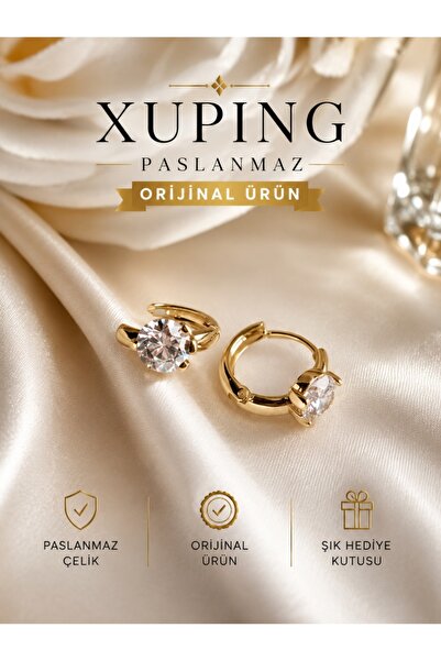 XUPING JEWELRY Xuping Paslanmaz Kararmaz Tek Taş Halka Şık ve Zarif Küpe