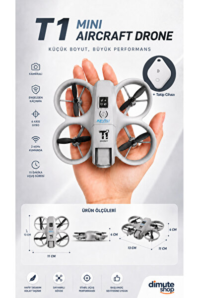 Dimute Shop T1 Mini Aircraft Drone Kameralı Headless Mod Engelden Kaçınma + T...
