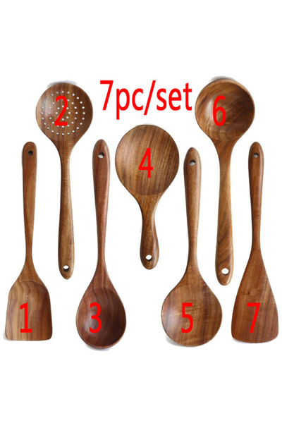 Choice 7PCZ 1-10 PC Wooden Cooking Spoons Smooth Teak Wooden Cooking Utensils...