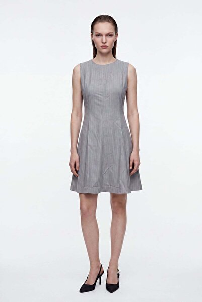HAKKE Striped Skirt with Open Waistline and Crew Neck Mini Dress