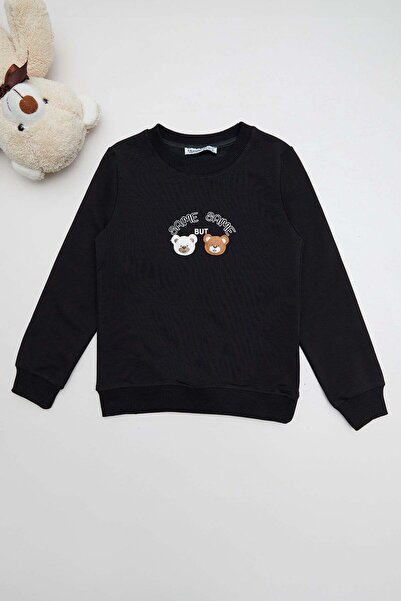 Fulla Moda Teddy Bear Embroidered Crew Neck Girls' Sweatshirt