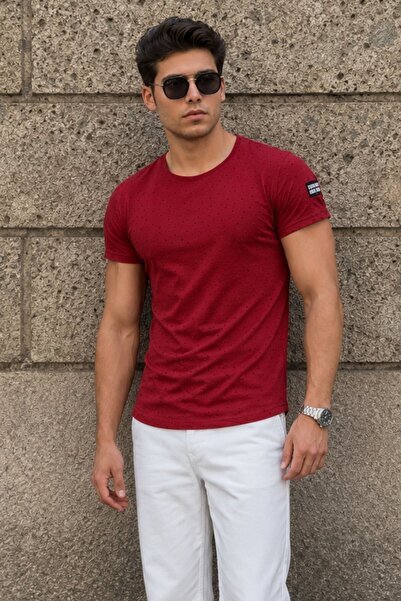 Madmext Torn Detailed Claret Red T-Shirt 2883