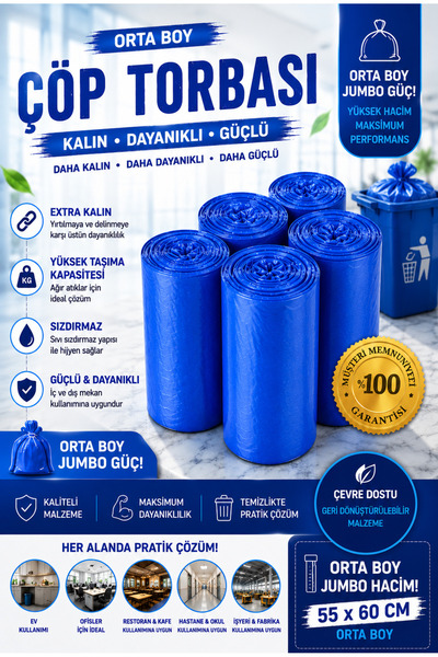 MaxCleanGrosmar Orta Boy Çöp Torbası 20li 5 Paket 55x60 CM