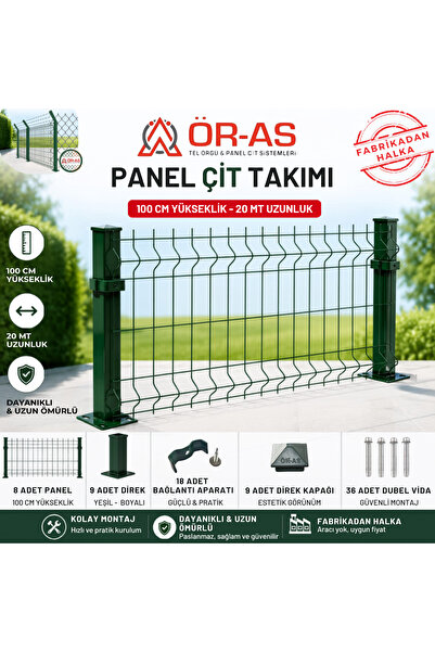 ÖR-AS TEL ÖRGÜ & PANEL ÇİT SİSTEMLERİ 100'lük Panel Çit Takım 20 mt + 1 Direk...