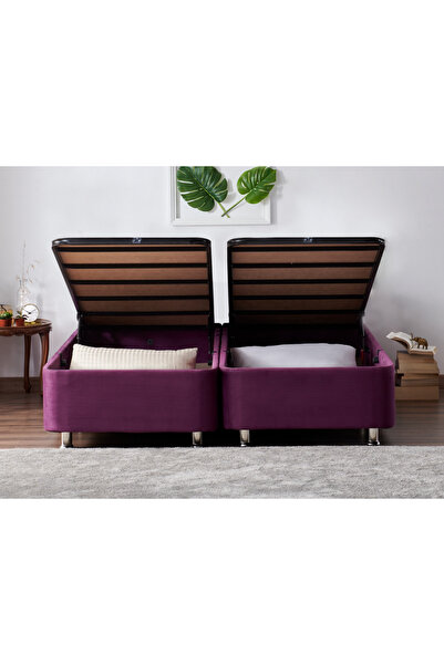Niron Yatak Niron Purple Baza Çift Kişilik Sandıklı Mor Kumaş Baza Sağlam Met...