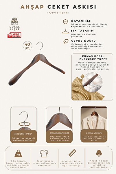 NYN Wooden M-023 Clothes, Jacket, Coat Hanger Women 40cm 14 Pieces