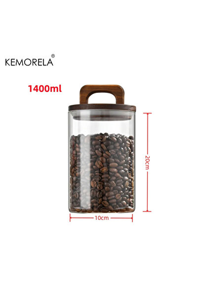Choice 1400ml Wood Lid Glass Jar Airtight Canister Food Container Tea Coffee ...