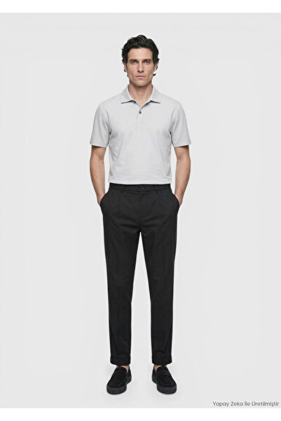 Ramsey Black Plain Woven Jogging Fit Casual Silk Blend Trousers
